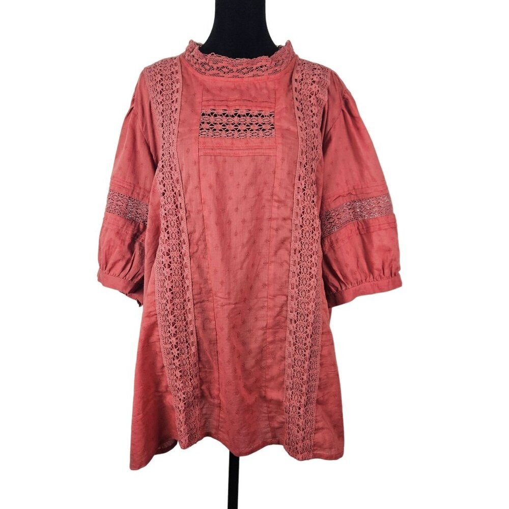Universal Thread Women's Size 4X Rust Lace Boho Tunic Top Button Closure Casual
